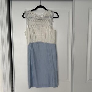 Lilly Pulitzer White Lace and Blue Striped Midi Dress